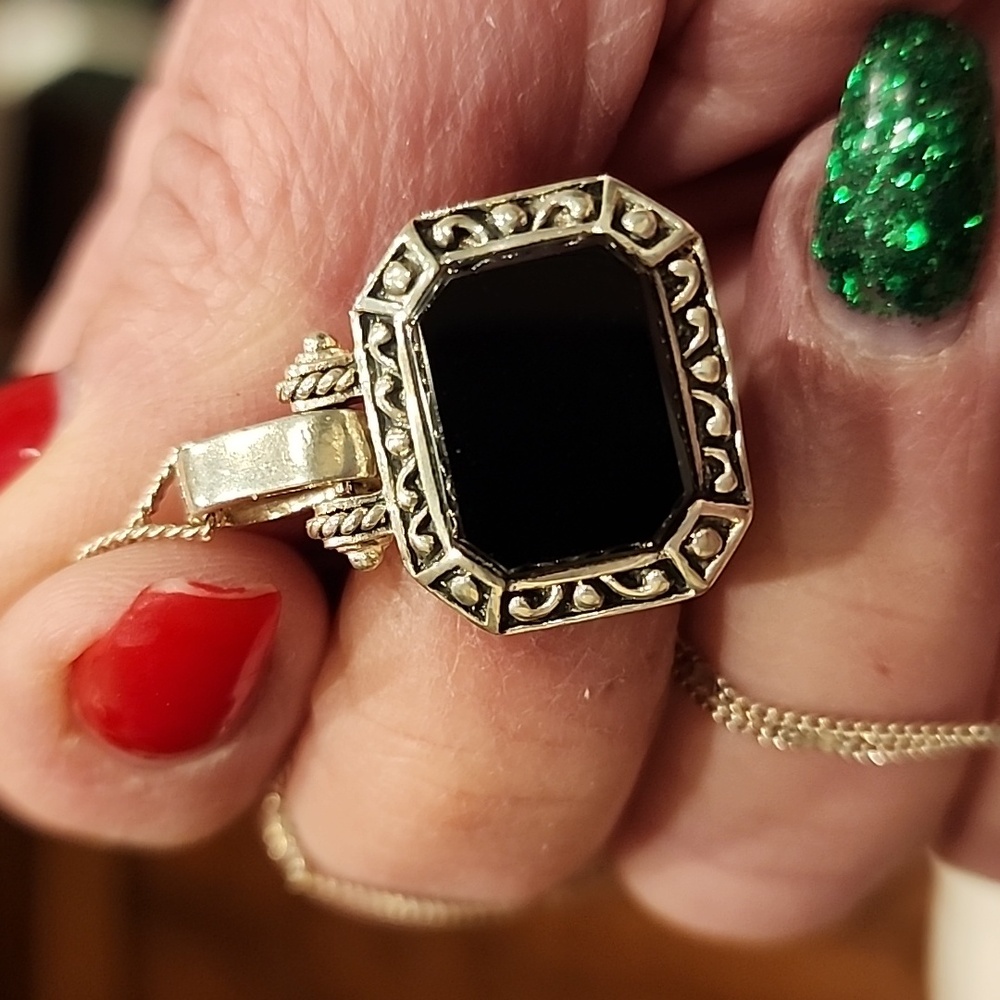 Marcasite and black onyx pendant - Chain sold separately